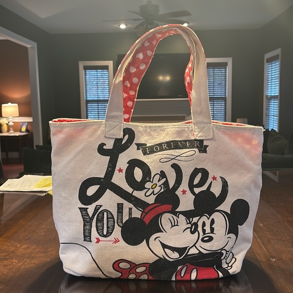 EUC Mickey and Minnie Valentines Canvas Tote Bag - Picture 1 of 10